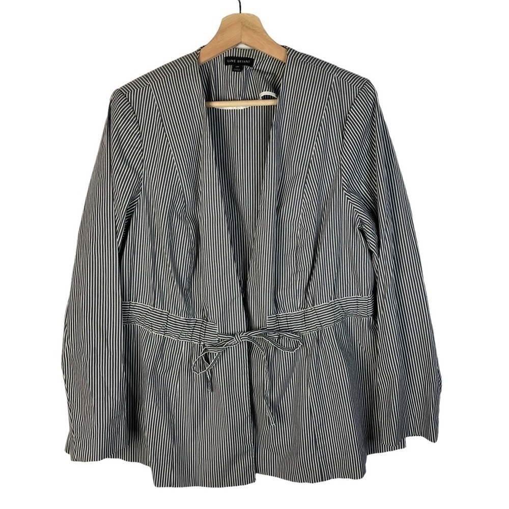 Lane Bryant Petite Gray & White Stripe Tie Front Blazer 18P